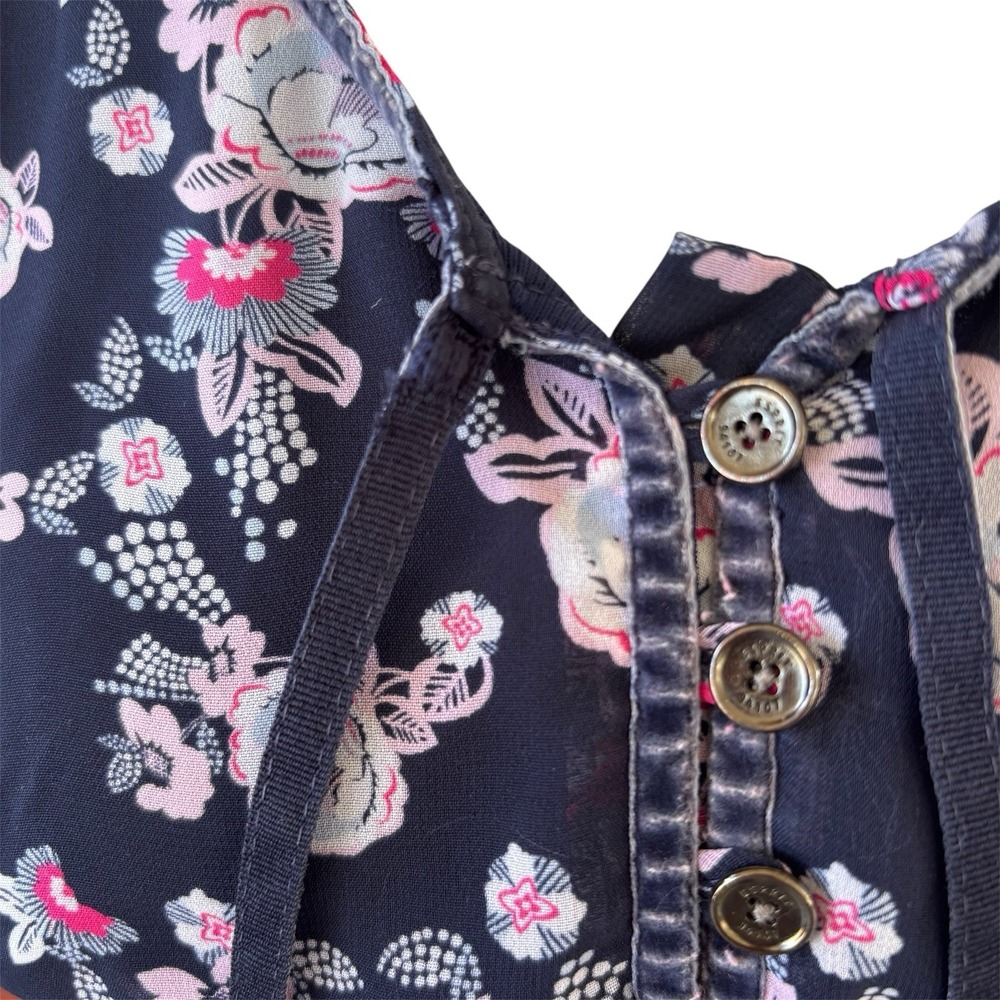 Vintage 90s Y2K‎ ESPRIT Dress Blue Floral Womens Size 4 Distressed Velvet Ribbon - Picture 4 of 8